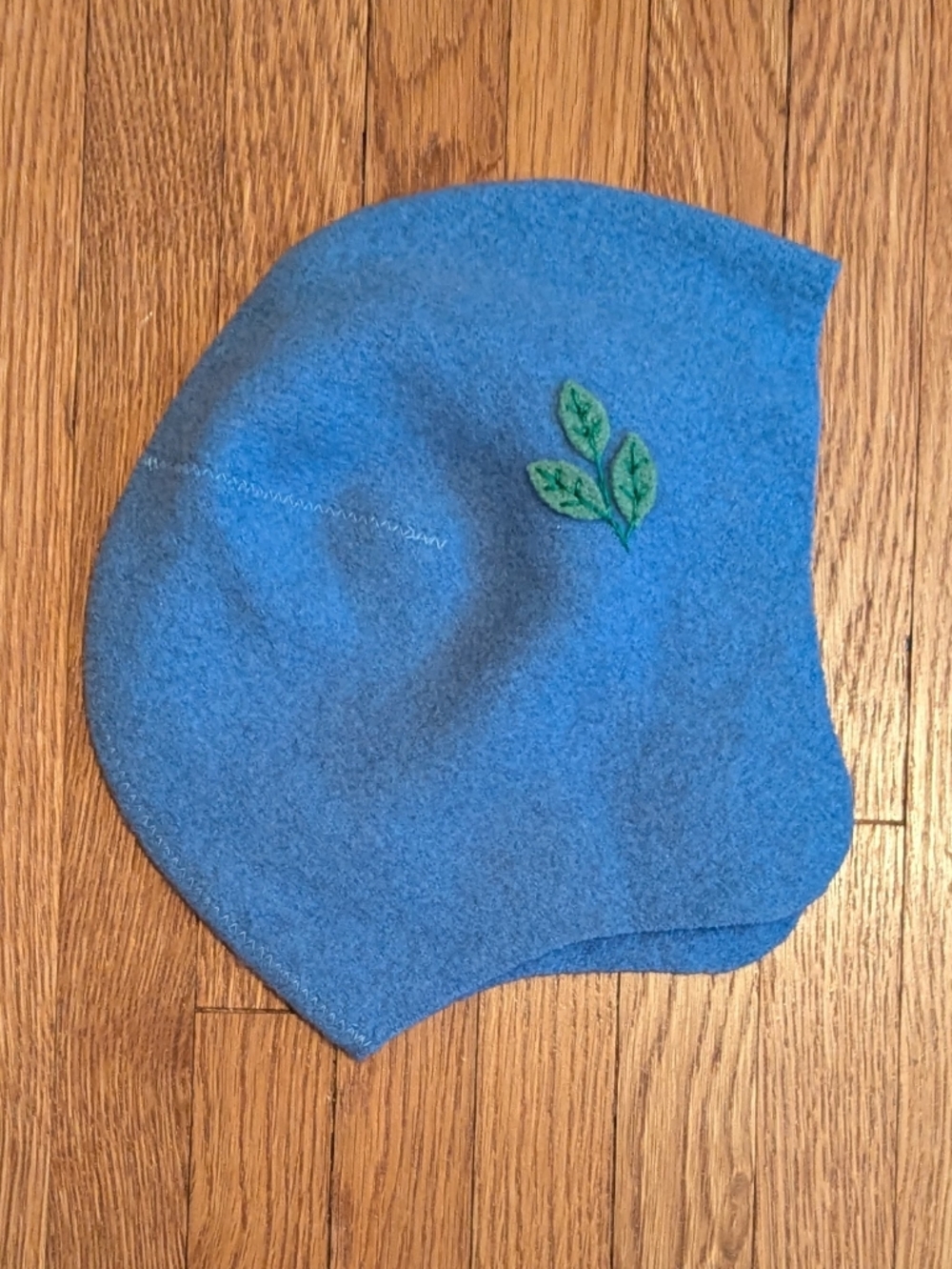 Kids Blue Wool Hat with Leaf Applique